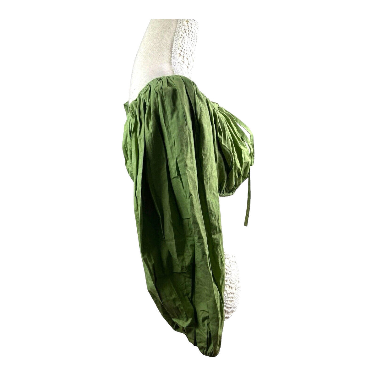 Khaki Green Off Shoulder Crop Top 3/4 Bell Sleeve Women's UK Size 8