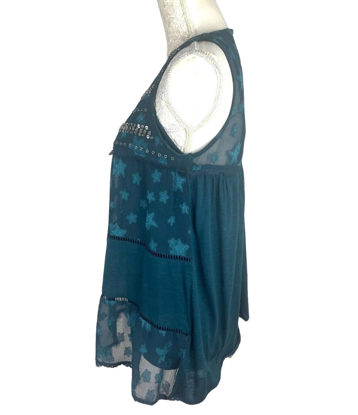 Next Turquoise Next Starscene Tunic Top  Women's UK Size 10 Chiffon Layered Embellished Sparkle