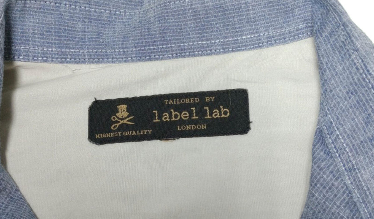 Label Lab Chambray Shirt Men's UK Size Medium Blue Short Sleeve Pocket