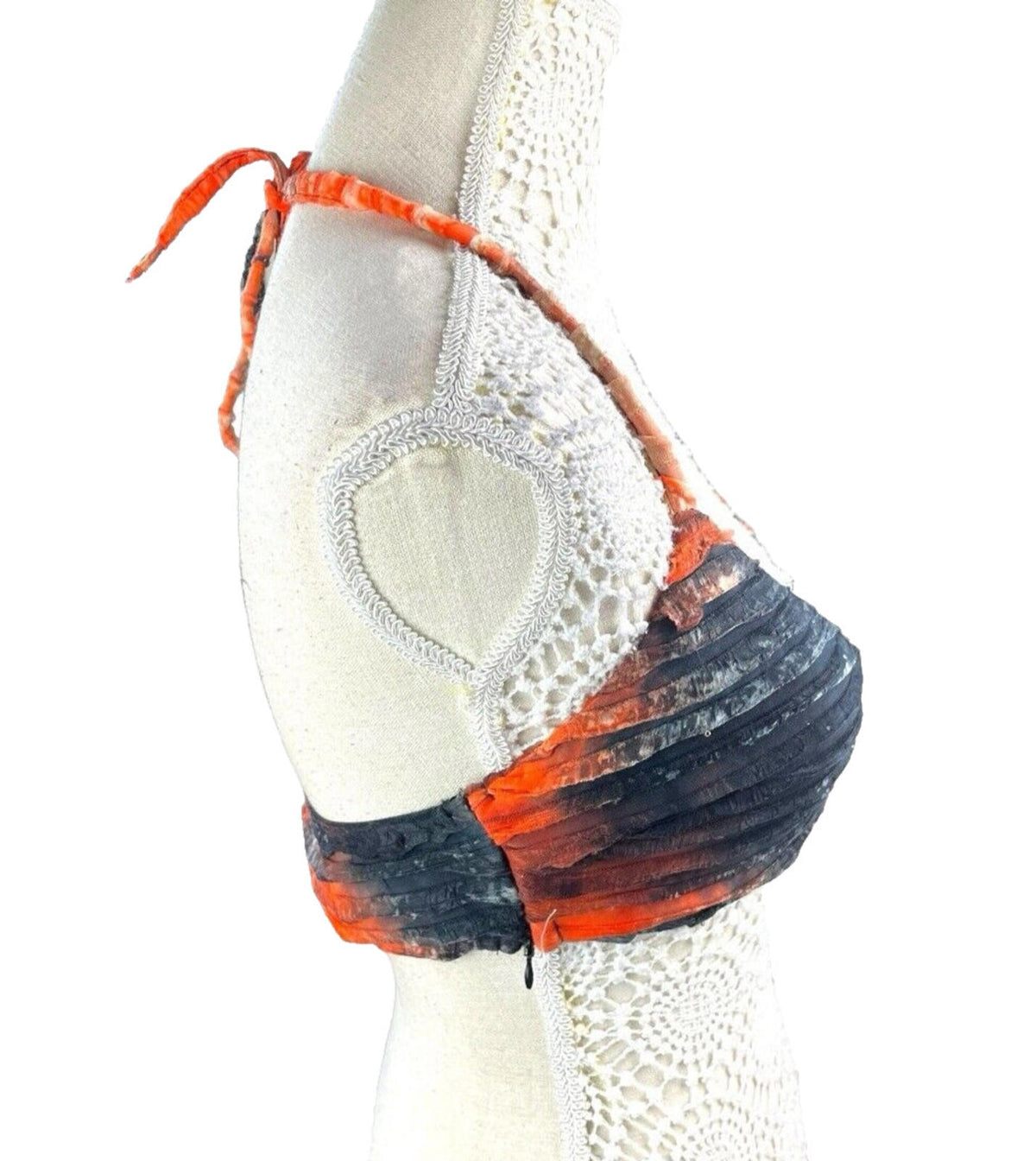 Pretty Little Thing Bralette Crop Top Women's UK Size 8 Black Orange Textured