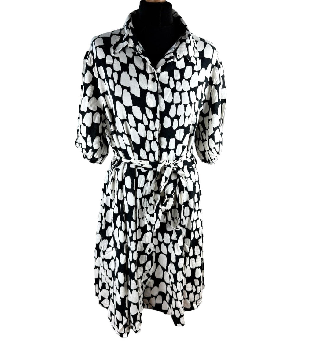 New Look Abstract Print Mini Shirt Dress Women's UK Size 18 Belted Knee Length