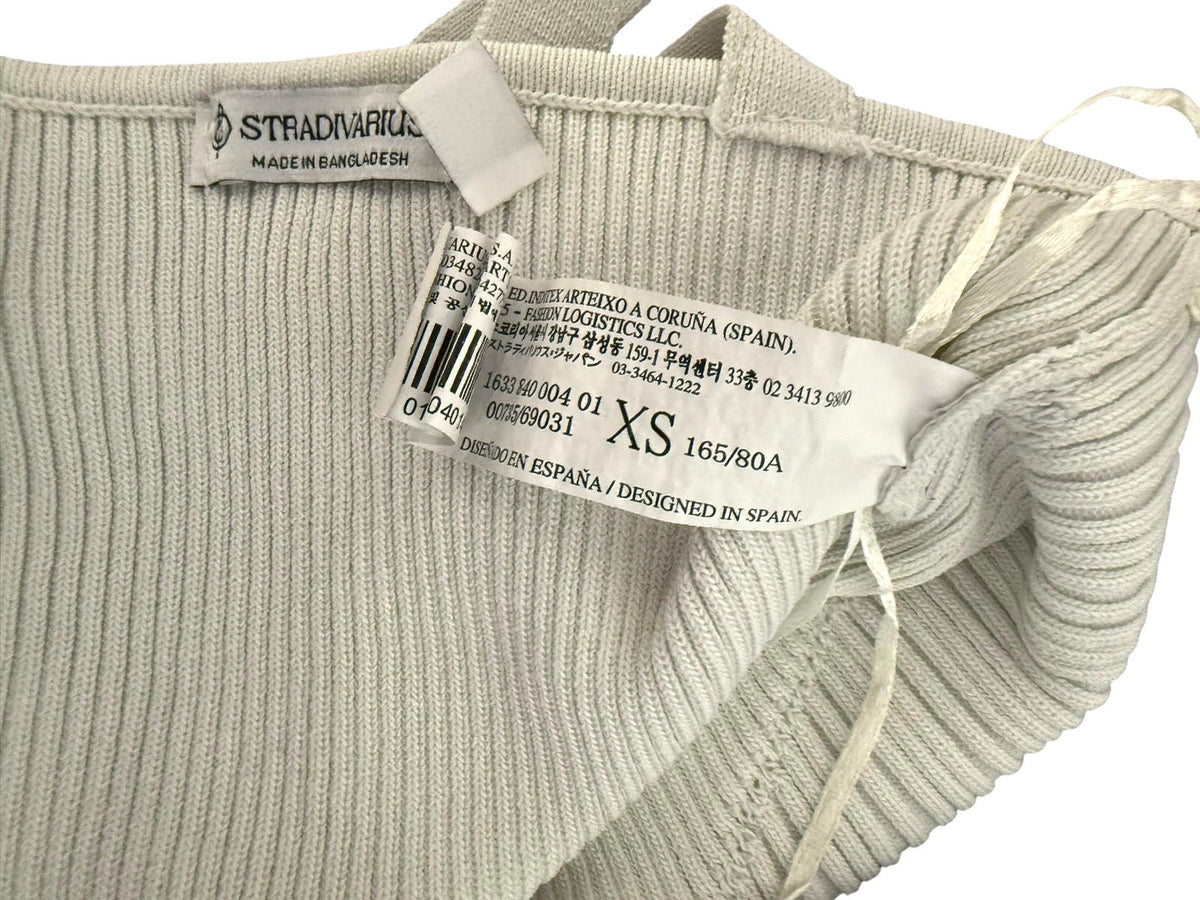 stradivarius White Stradivarius Off White Ribbed Crop Top Tank Stretch Women's UK Size XS