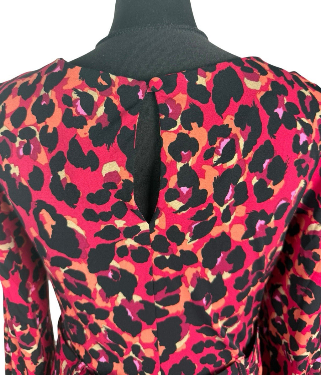 Next Leopard Print Midi Dress Women’s UK Size 6 Red & Black Long Sleeve Belted