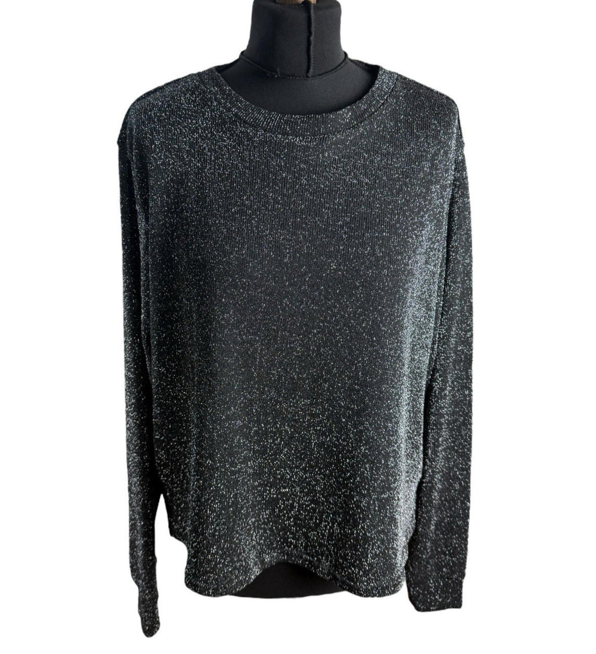 Divided Black Silver Sparkle Sweater Jumper Women's UK Size L Crew Neck