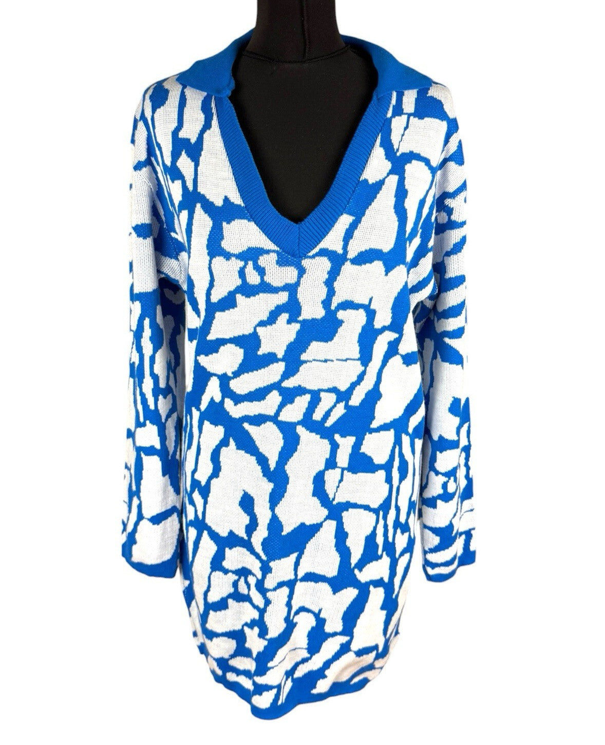 I Saw It First Jumper Dress Women’s UK Size 14 Blue White Long Sleeve Collared