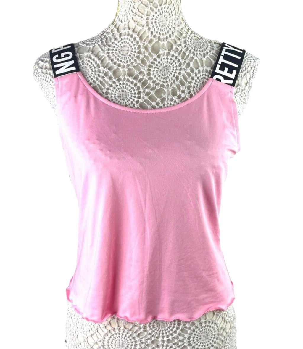 Pretty Little Thing Pink Tank Top Logo Band Straps Women's UK Size S