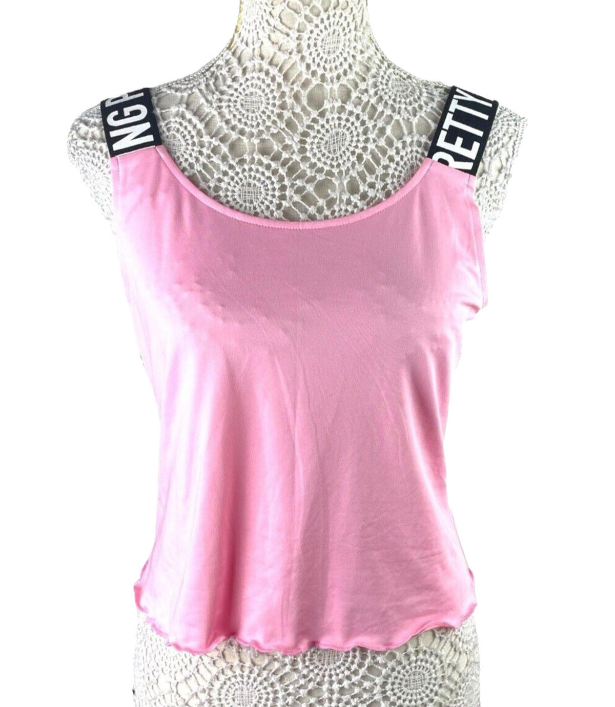 Pretty Little Thing Pink Tank Top Logo Band Straps Women's UK Size S