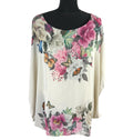 Floral Smock Blouse Top Women's UK Size L Chiffon Relaxed Fit Lined Floral Beige