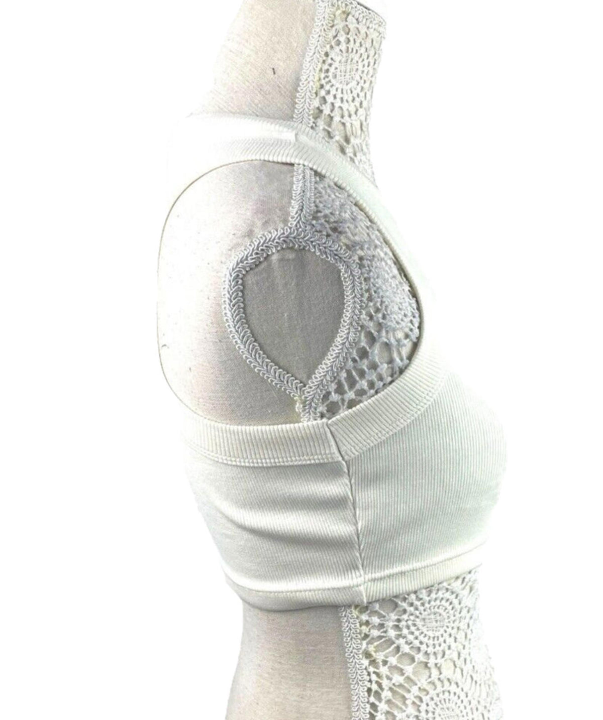 Ribbed Racerback Crop Top Women's UK Size S Ivory Crew Neck Sleeveless Summer