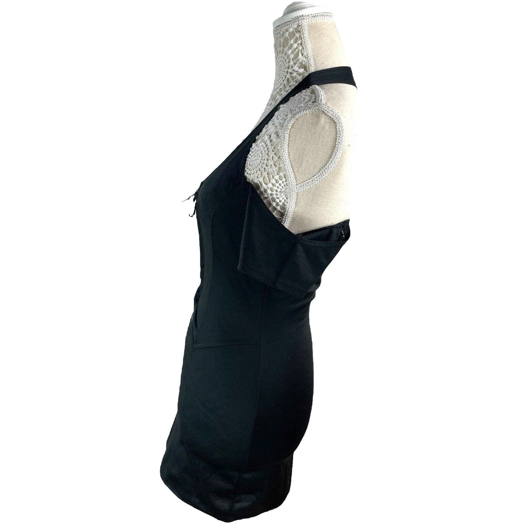 Black Halter Neck Mini Dress Lace Up From Cold Shoulder Women's UK Size 8