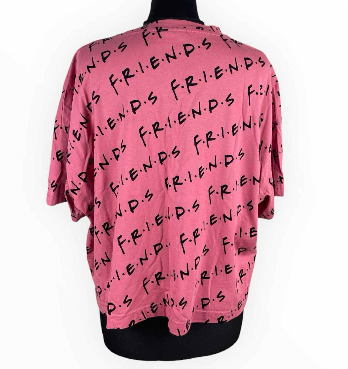 Friends Pink Friends Cropped T-Shirt Women's UK Size 14 Short Sleeve Cotton Geometric Print