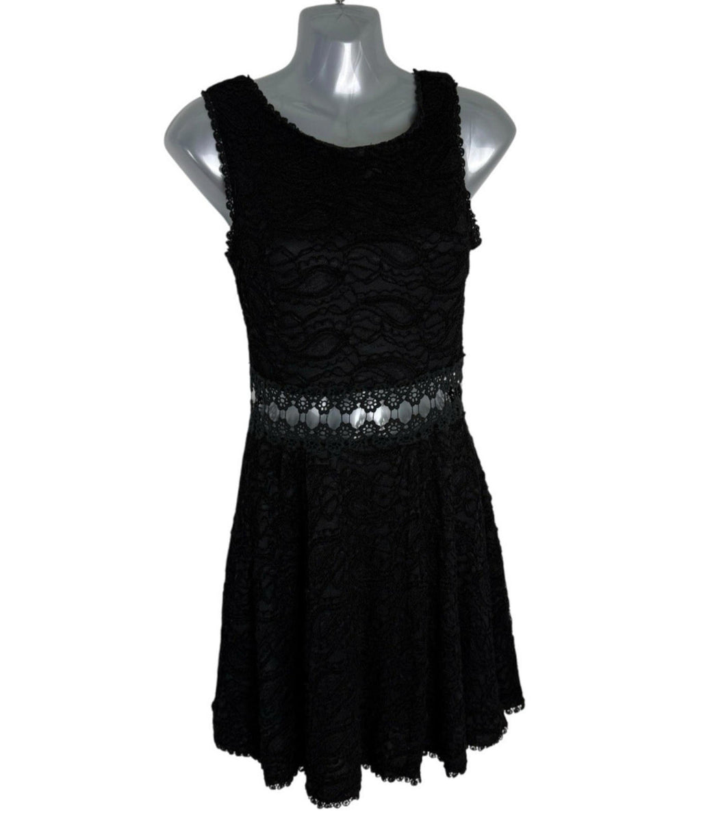 AX Paris Black Lace Dress Knee Length Cut Out Waistband Women's UK Size 8
