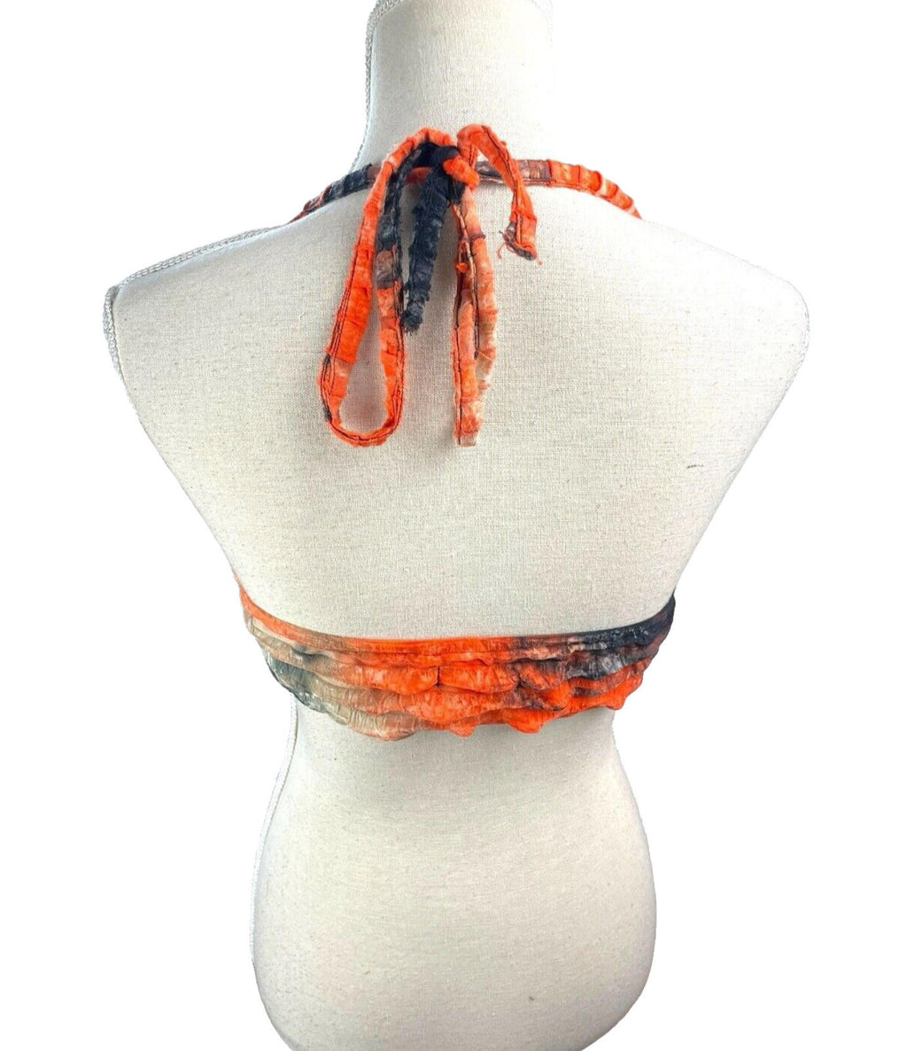 Pretty Little Thing Bralette Crop Top Women's UK Size 8 Black Orange Textured