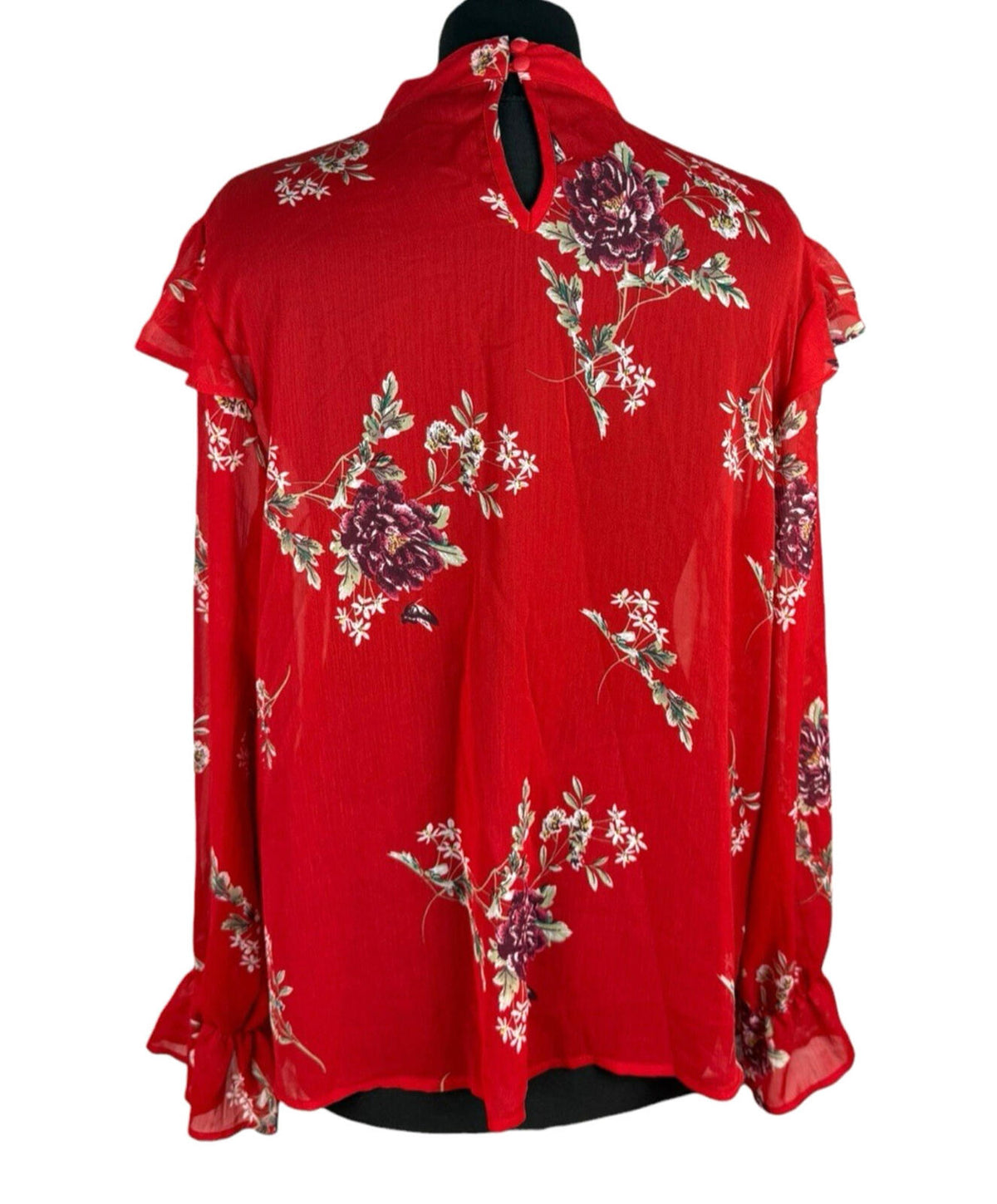 Primark Floral Blouse Women's UK Size 14 Long Sleeve Ruffled Cuffs Choker Neck
