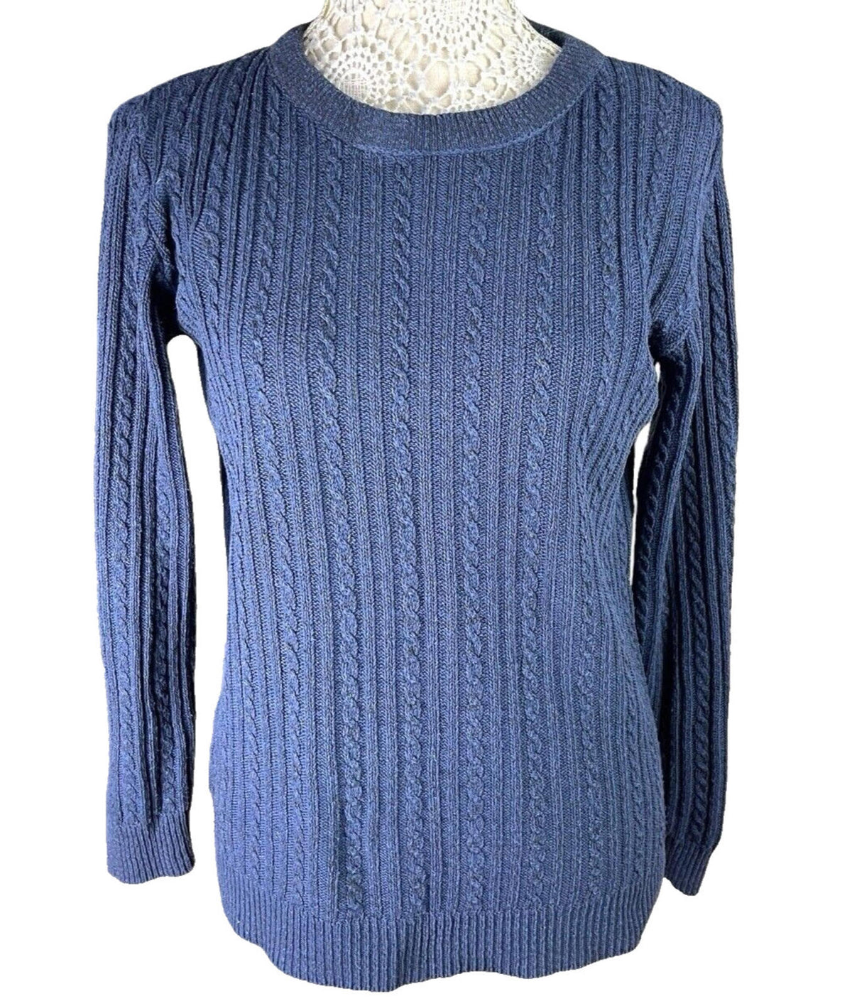 ME Navy Blue Knit Jumper Aran Pattern Crew Neck Women's UK Size L (12)