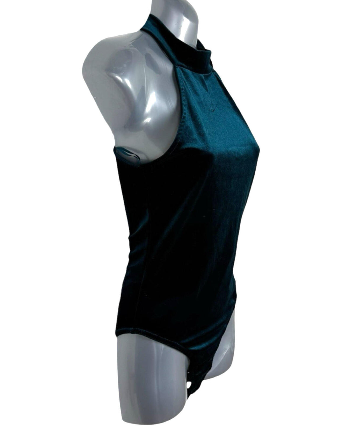 Miss Selfridge Dark Green Velour Bodysuit Women's UK Size 8 Sleeveless Green