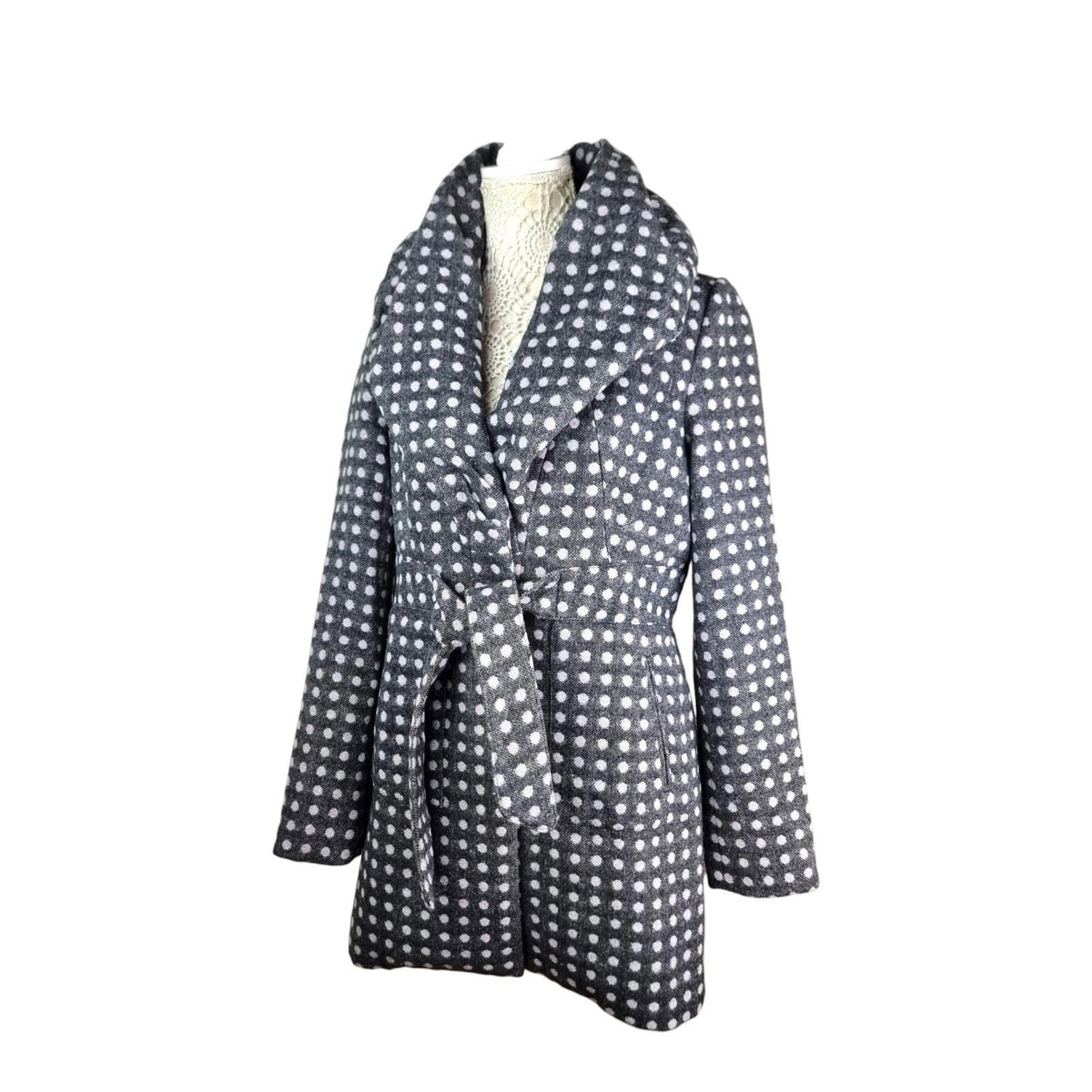 Ringspun Pink Polka Dot Grey Coat Women's UK Size M
