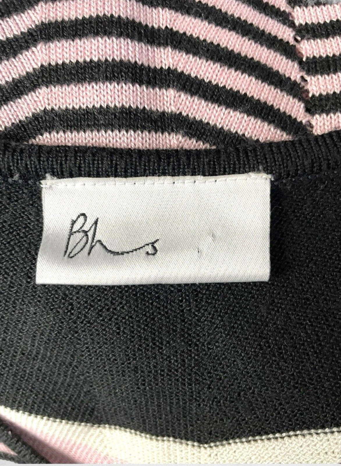 BHS Pink BHS Knit T-Shirt Blouse Top Women's UK Size 14 Chevron Pattern Scoop Neck Trim
