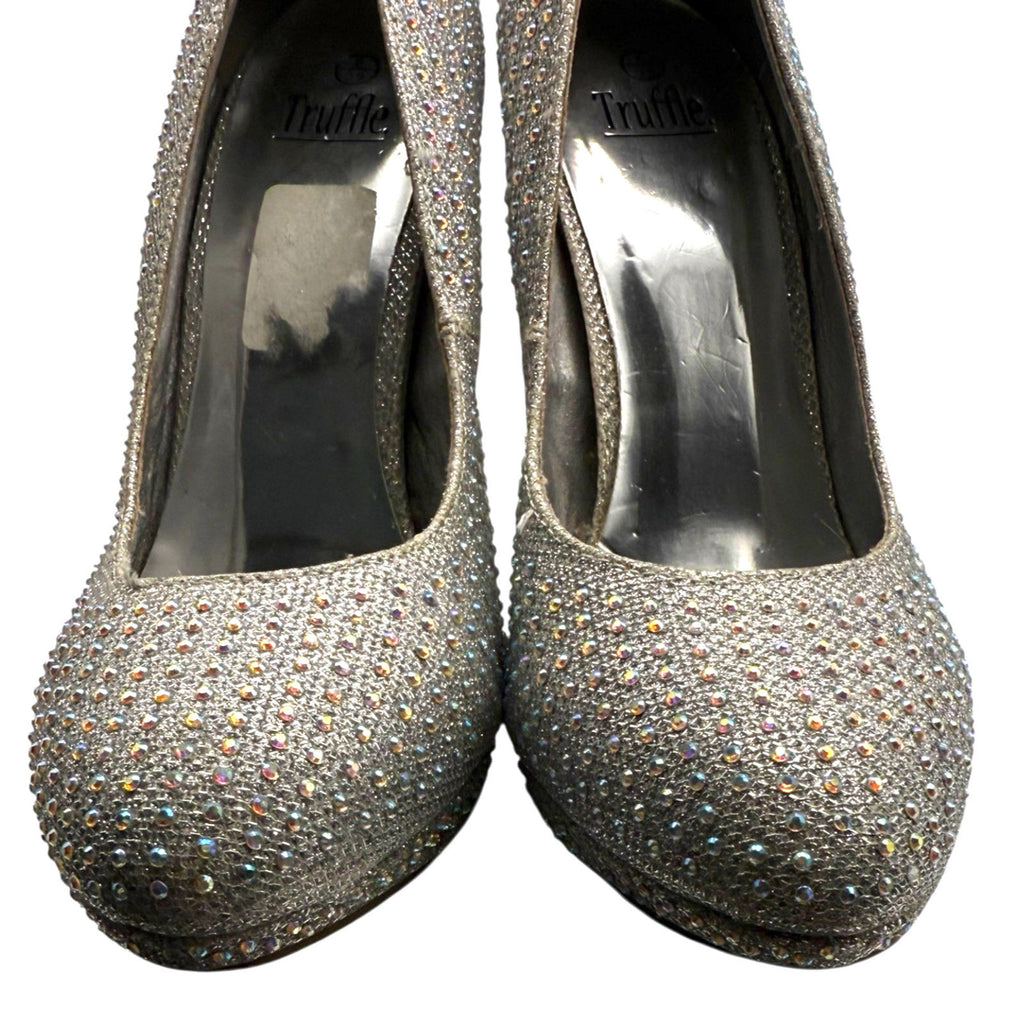 Truffle Silver Rhinestone Shoes Round Toe Stiletto Sparkle Women's UK Size 6