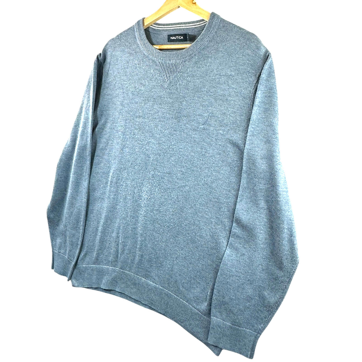 Nautica LightBlue Nautica Jumper Men's UK Size L Blue Long Sleeve Crew Nexk Striped Collar Logo