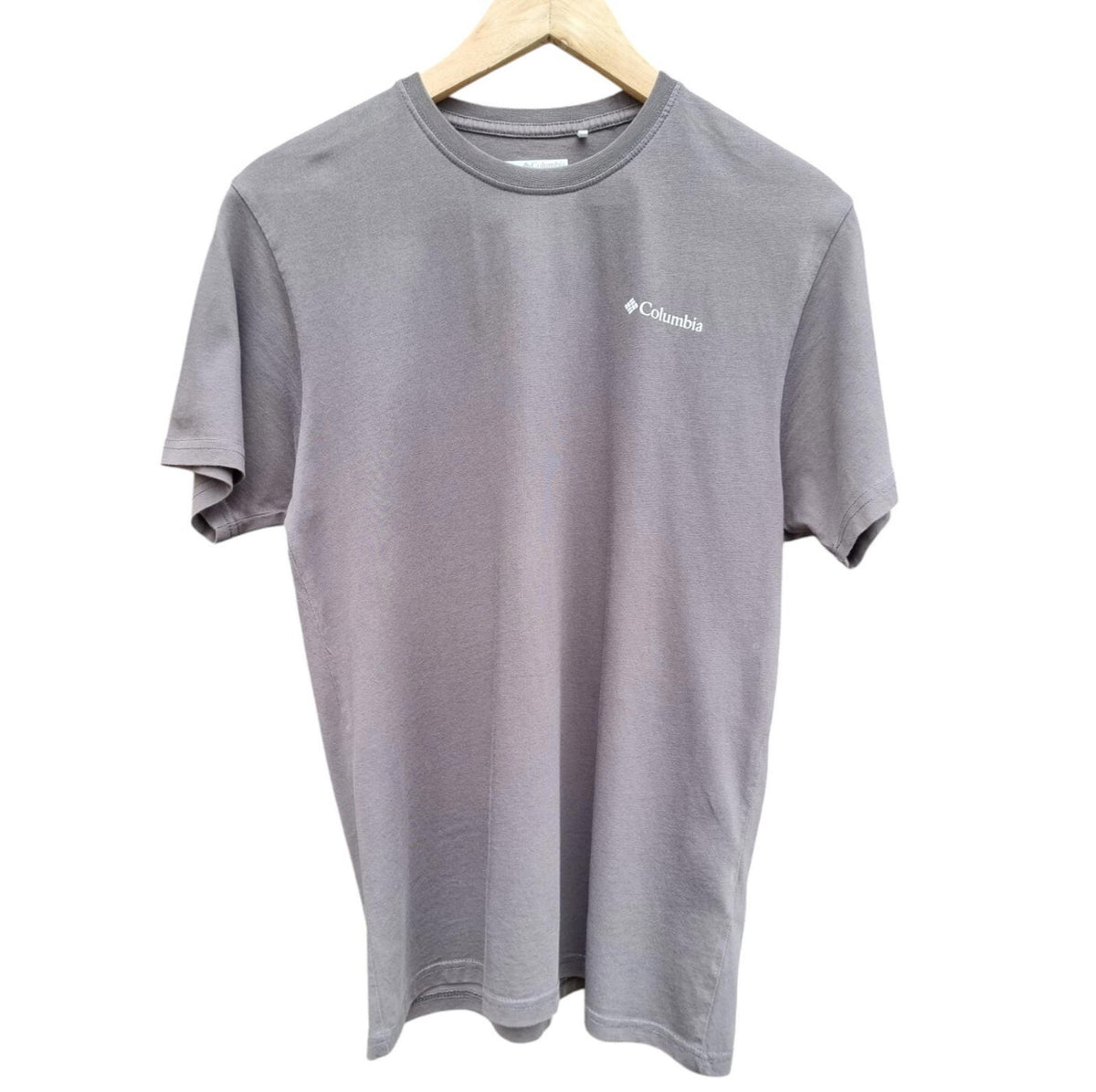 Columbia Gray Columbia T-Shirt Grey Jersey Crew Neck Men's UK Size Small Front Back Print