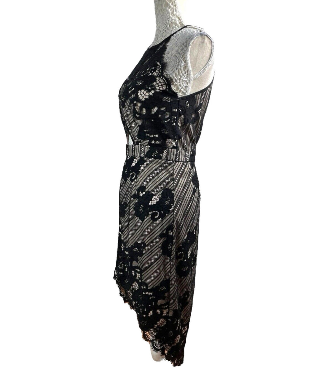 Missguided Midi Dress Lace Black & Nude Women's UK Size 12