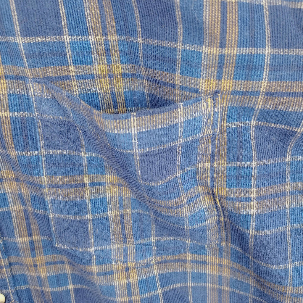 Sonoma Corduroy Shirt Men's UK Size 2XL Blue Check Pocket 100% Cotton Easy Care
