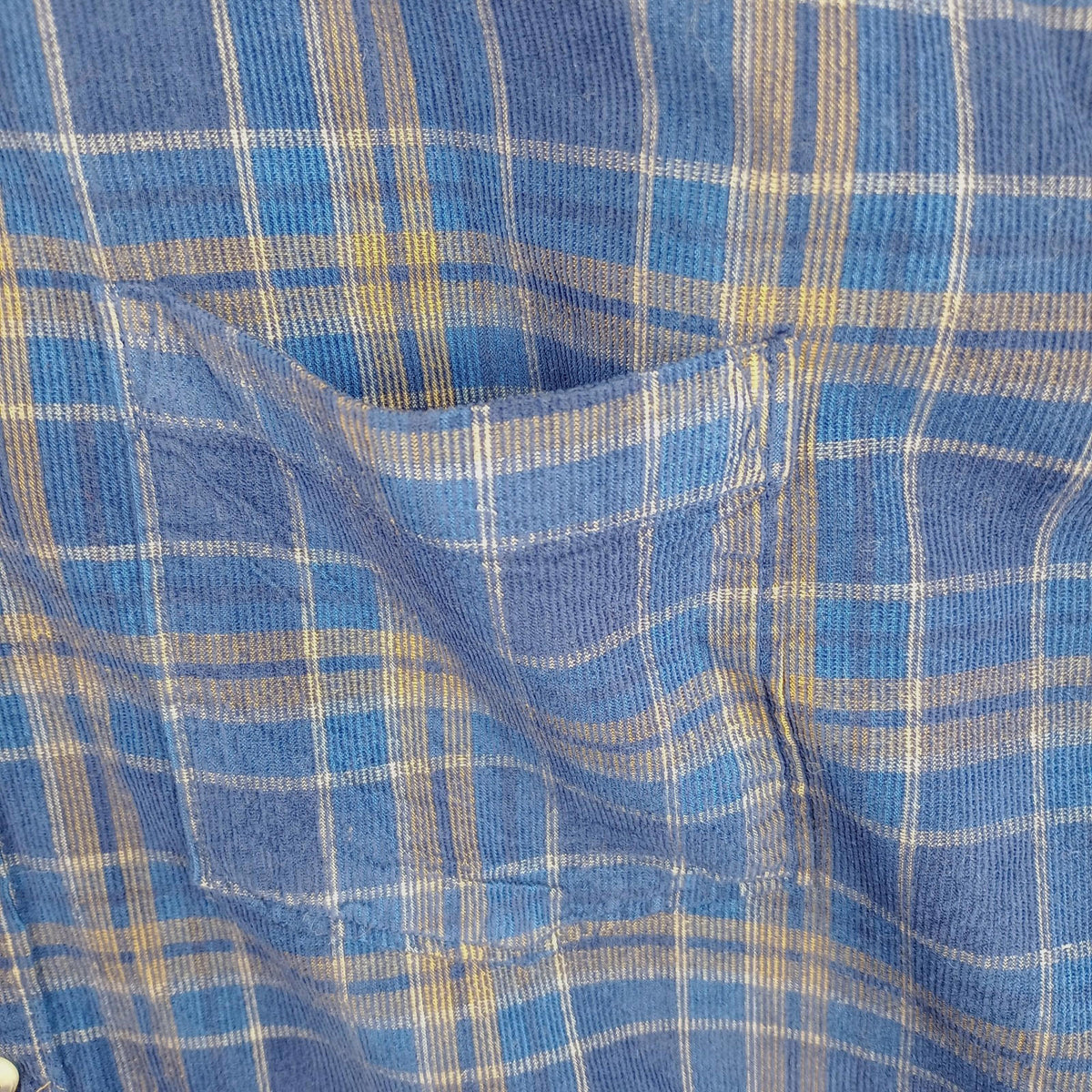 Sonoma Corduroy Shirt Men's UK Size 2XL Blue Check Pocket 100% Cotton Easy Care