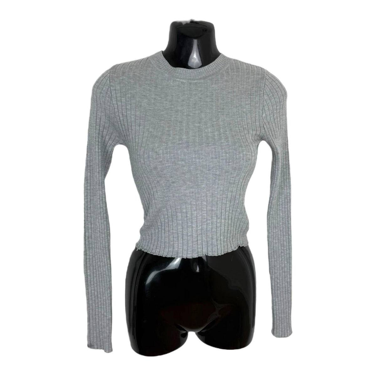 Divided Gray Divided Cropped Jumper Women's UK Size XS Grey Ribbed Long Sleeve Crew Neck Top