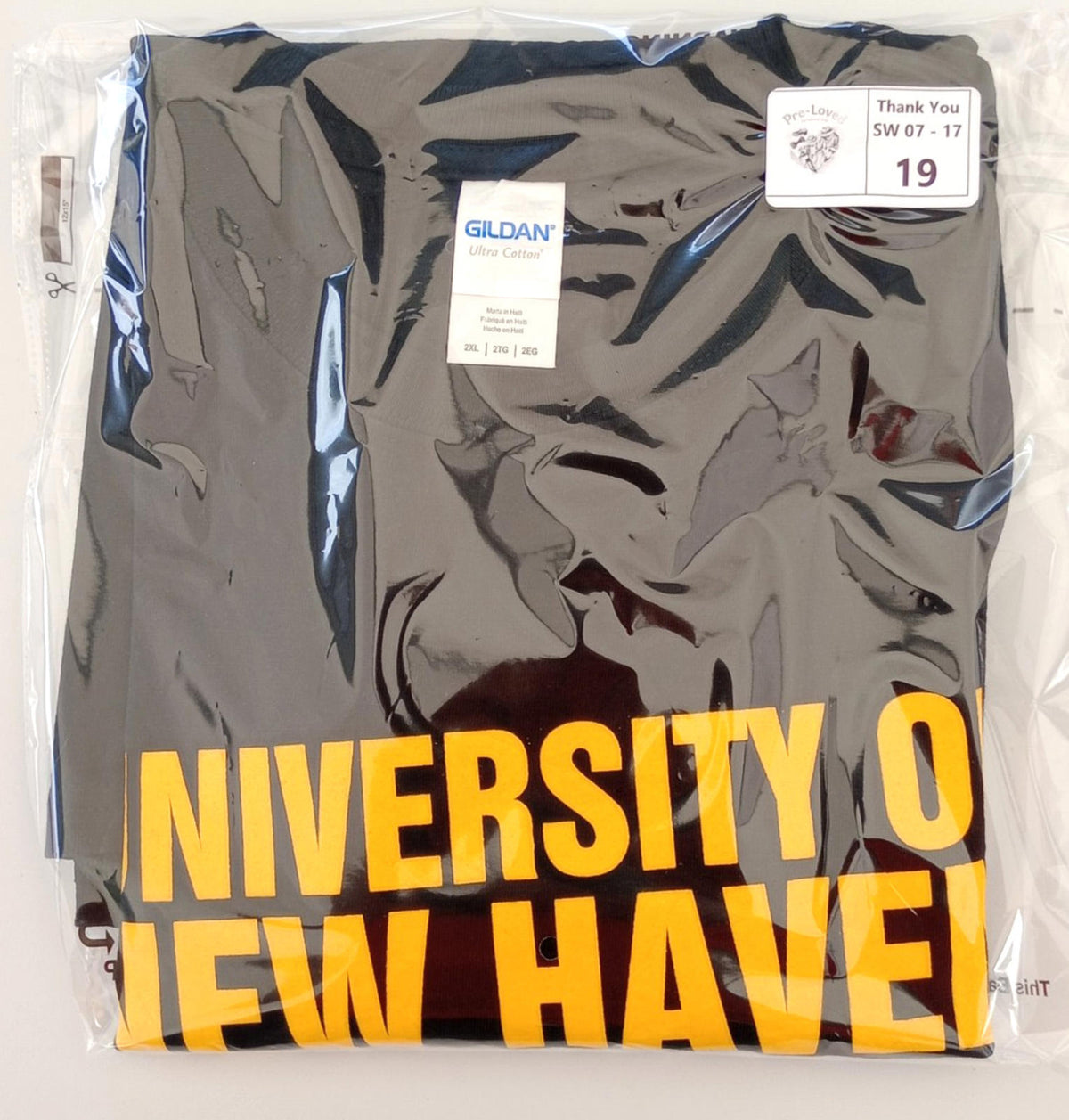 Gildan Black Graphic Print T-Shirt Men's UK Size 2XL Black Crew Neck 100% Cotton University