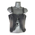 Dark Grey Denim Tank Top Lace Up Front Bow Detail Women's UK Size S