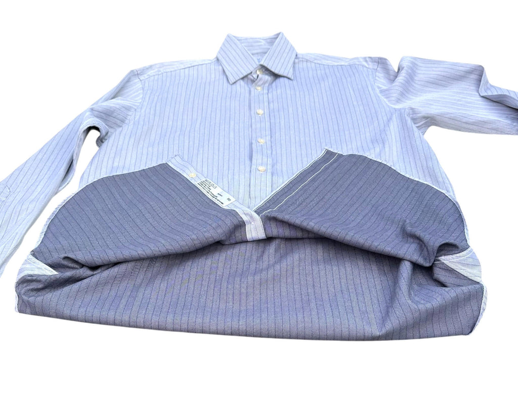 Charles Tyrwhitt Shirt Long Sleeve Striped 100% Cotton Blue Men's UK Size Large