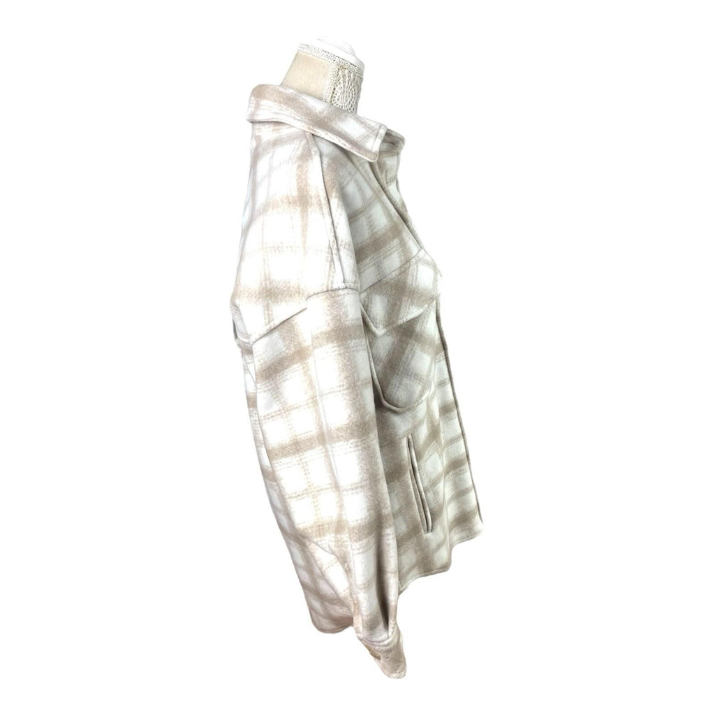 Stradivarius Beige Shirt Jacket Check Brushed Oversized Women's UK Size XS