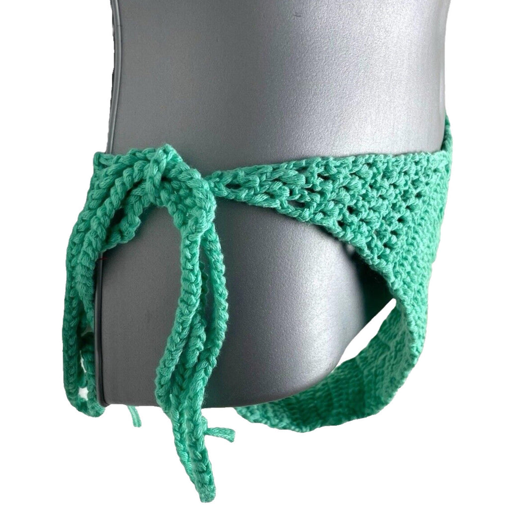 Crochet Bikini Set Women’s UK Size 8 Green Tie Side Triangle Top High Leg
