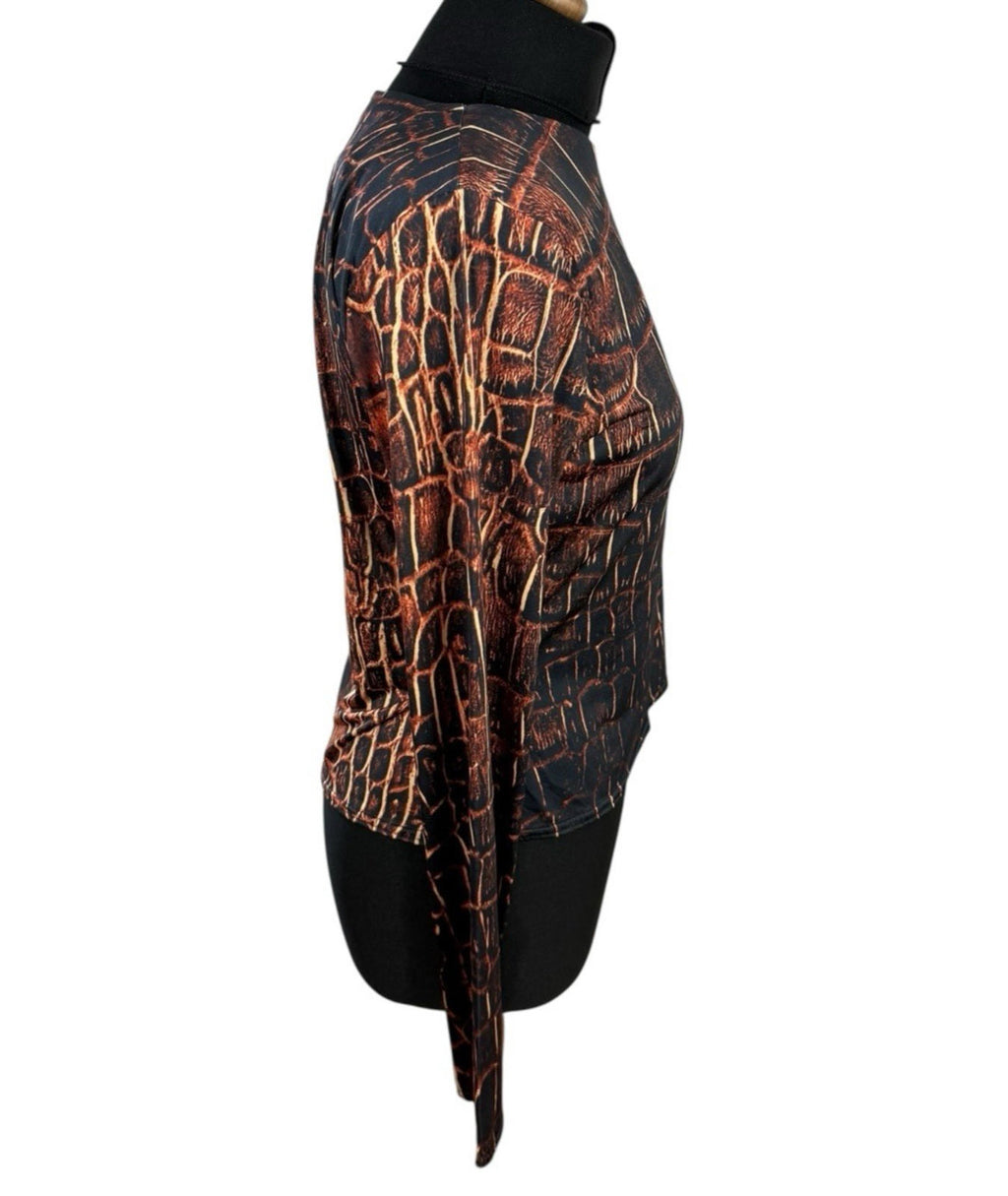 Black Orange One Shoulder Top Twisted Strap Stretch Women's UK Size 14-16