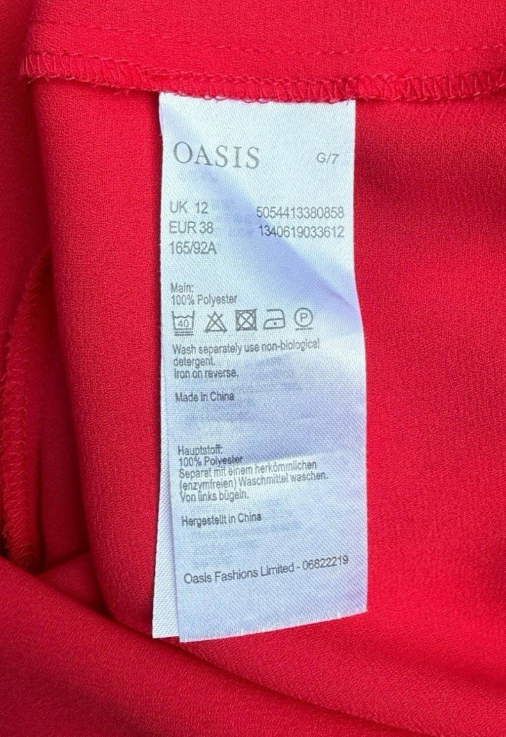 Oasis Bright Red Chiffon Top Short Frill Sleeve Round Neck Women's UK Size 12