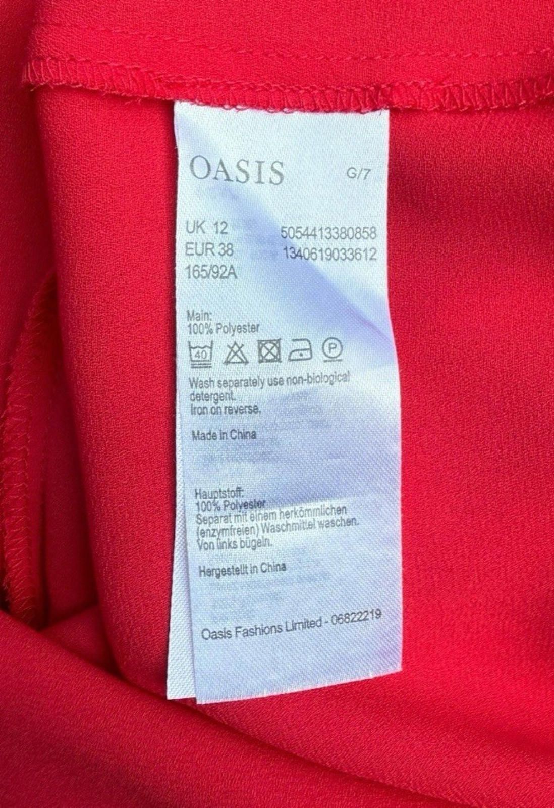 Oasis Bright Red Chiffon Top Short Frill Sleeve Round Neck Women's UK Size 12