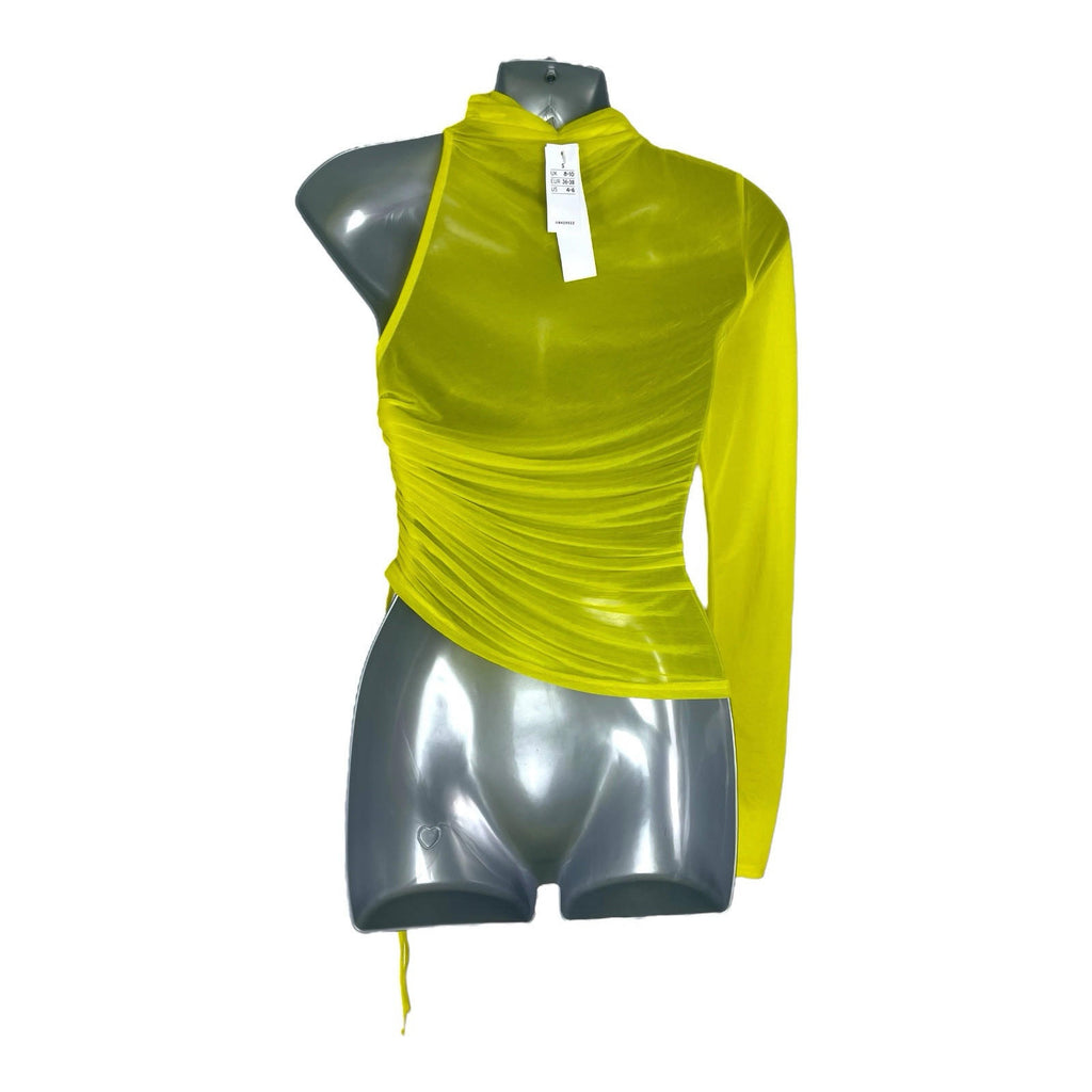 TopShop Yellow Topshop Bright Yellow Chiffon Top One Sleeve Sheer Women's UK Size 8-10