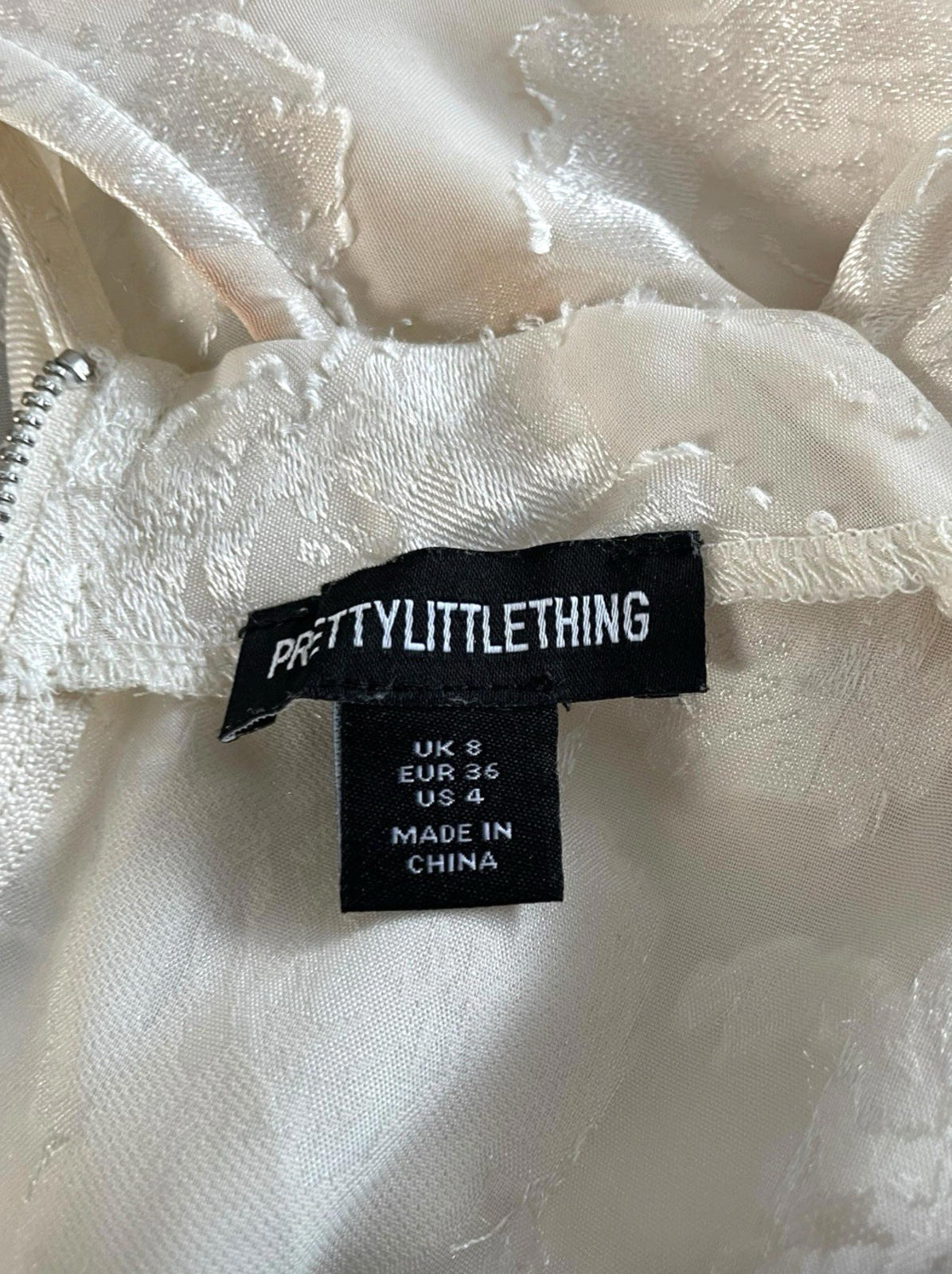 Pretty Little Thing Cream Satin Crop Top High Neck Tie Back Women's UK Size 8