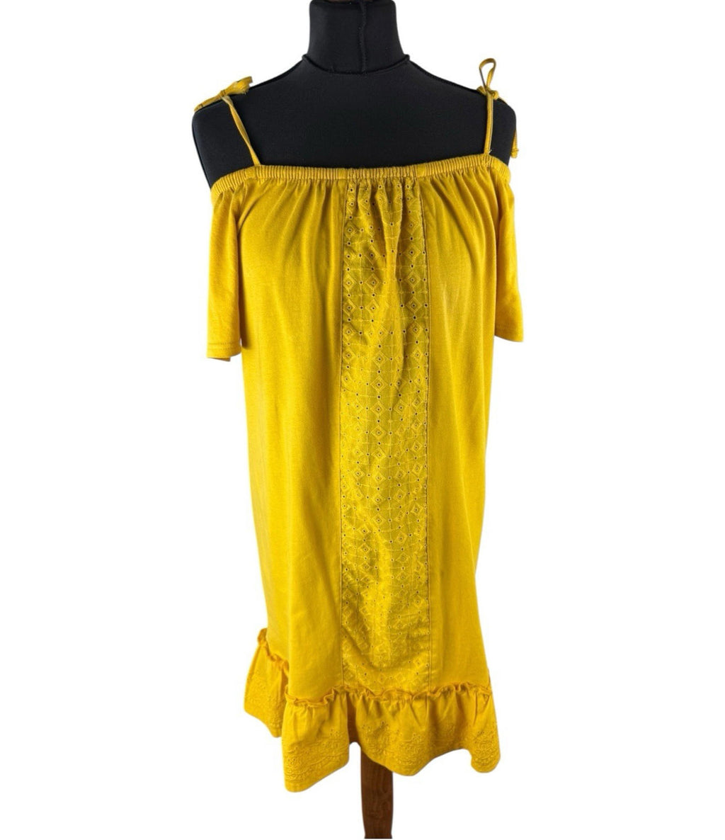 Papaya Cotton Dress Yellow Embroidered Bow Detail Mini Dress Women’s UK Size 16