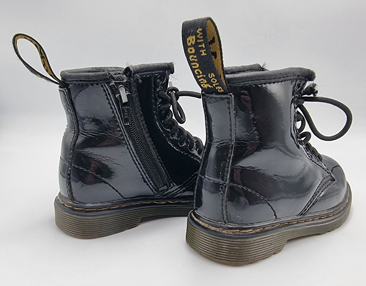 Dr Martens Toddler 1460 Black Patent Boots Side Zip Shoes Kids Size UK 7 EUR 24