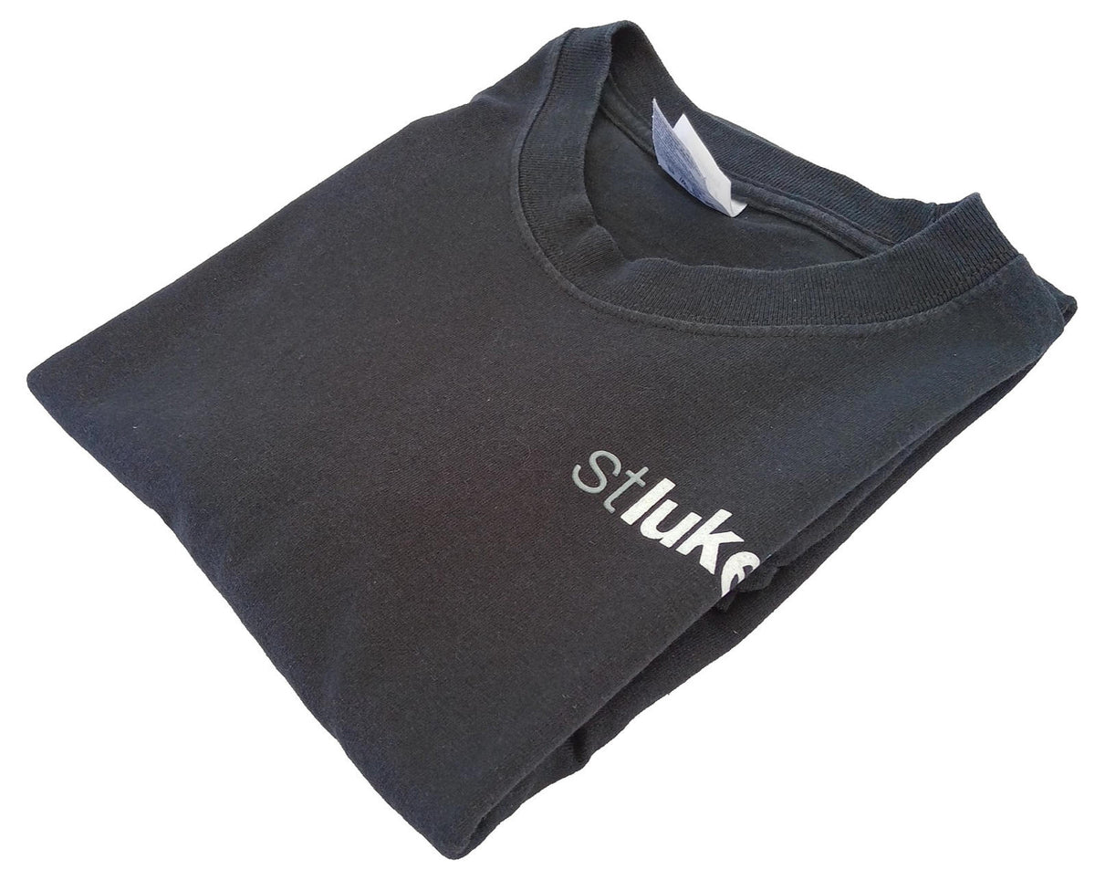 Port & Company Black St Luke's Print T-Shirt Women's UK Size M Black Crew Neck Cotton Double Sided