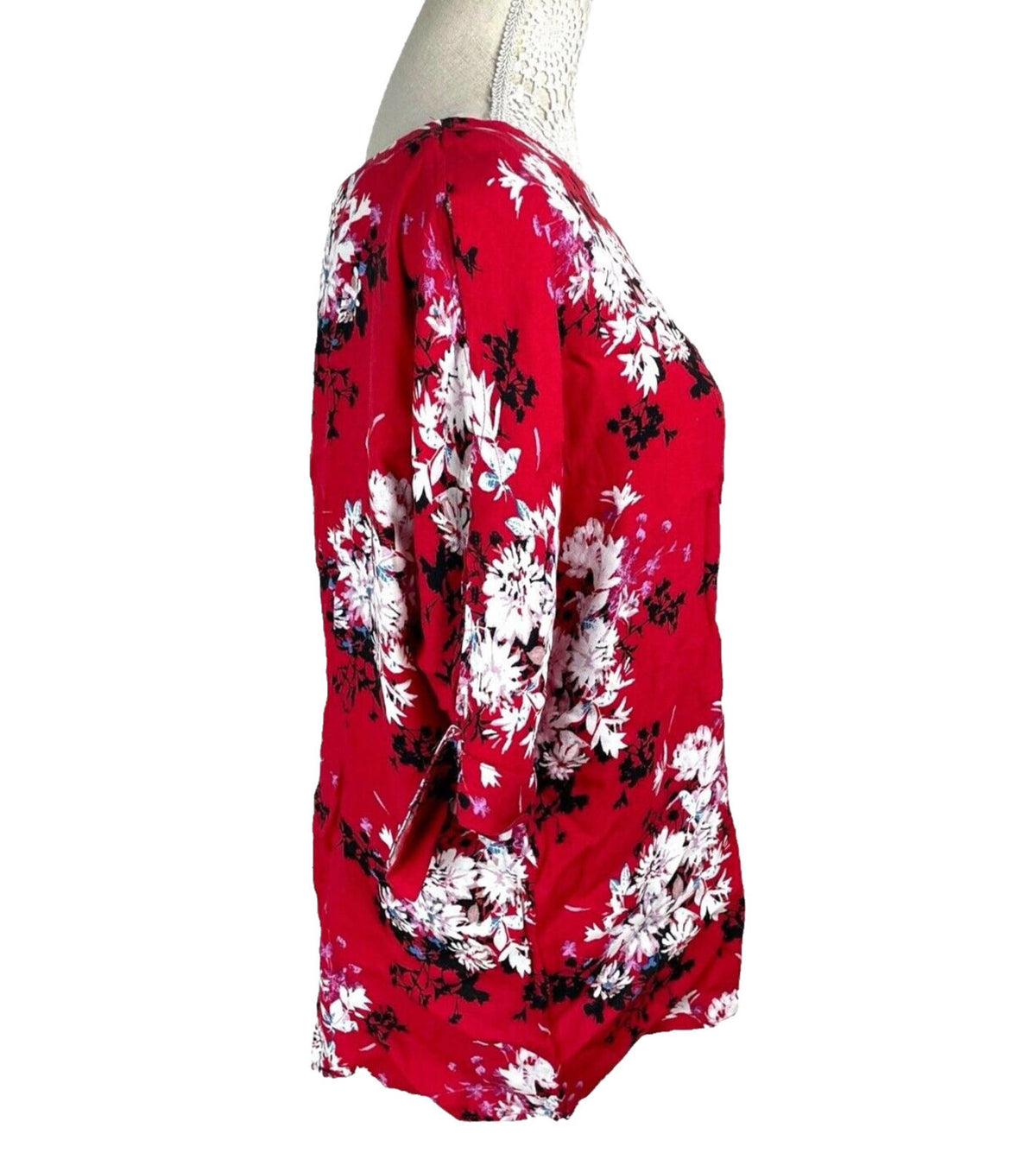 Bon Marche Blouse Women's UK Size 18 Red Floral 3/4 Sleeve Chiffon Summer Top