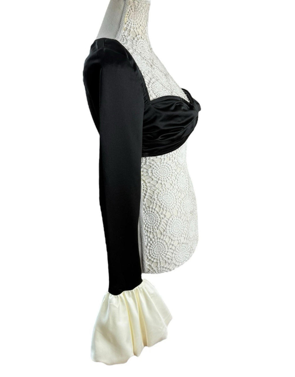Pretty Little Thing Black Satin Crop Top Puffball Sleeve Women's UK Size 8