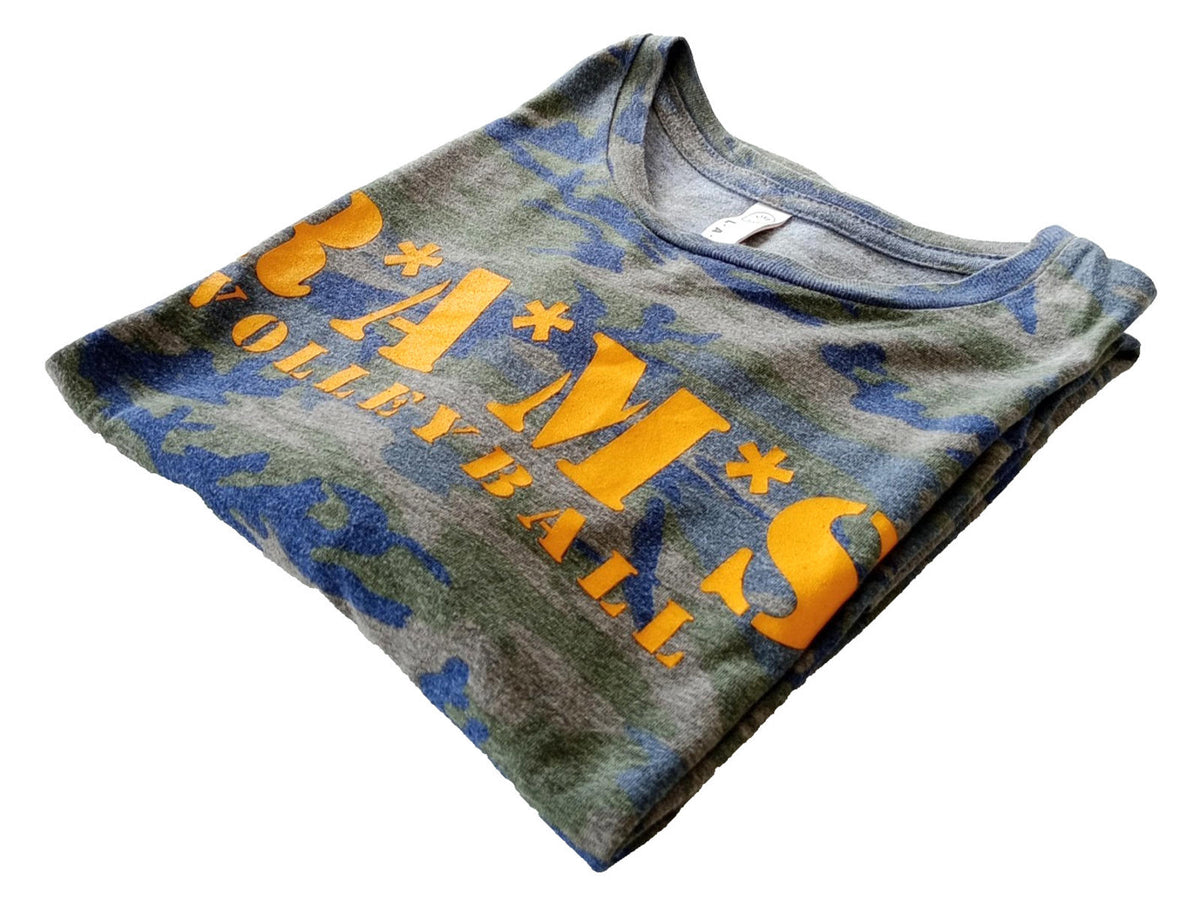 L.A.T. Apparel Gray RAMS Volleyball Graphic Print T-Shirt Men's UK Size M Grey Crew Neck Cammo