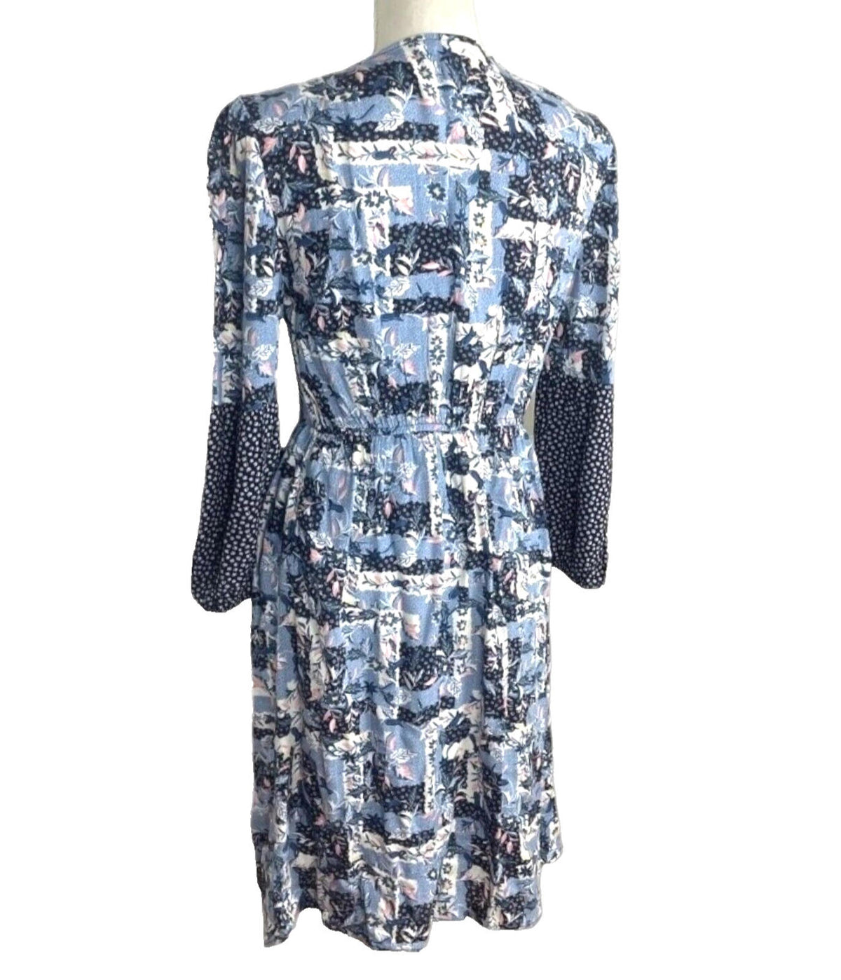 TU Floral Print Midi Dress Women's UK Size 10 Blue Long Bell Sleeve V-Neckline