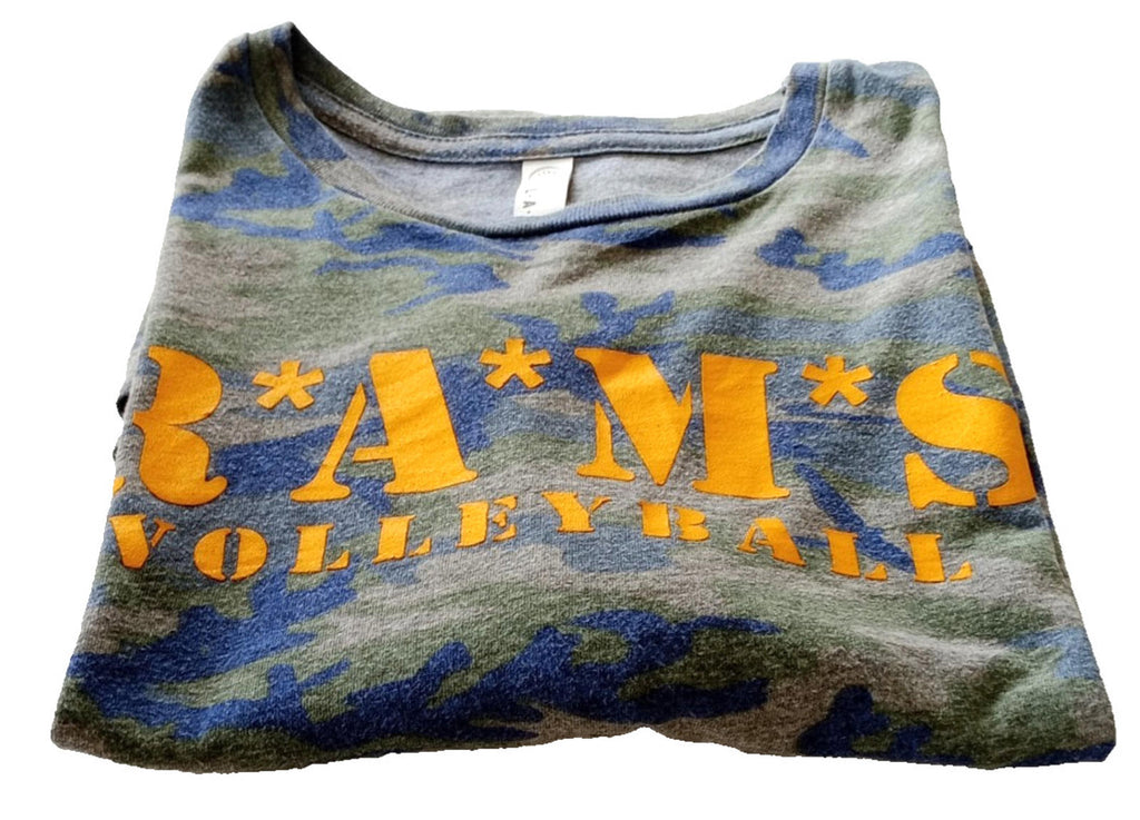 L.A.T. Apparel Gray RAMS Volleyball Graphic Print T-Shirt Men's UK Size M Grey Crew Neck Cammo