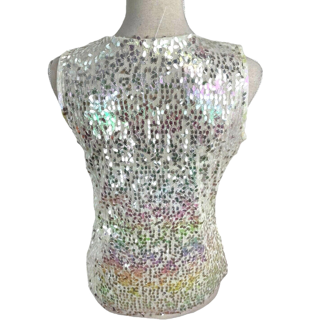White Sequin Crop Top & Waistcoat Co-Ord Women's UK Size 8 Iridescent Butterfly Detail