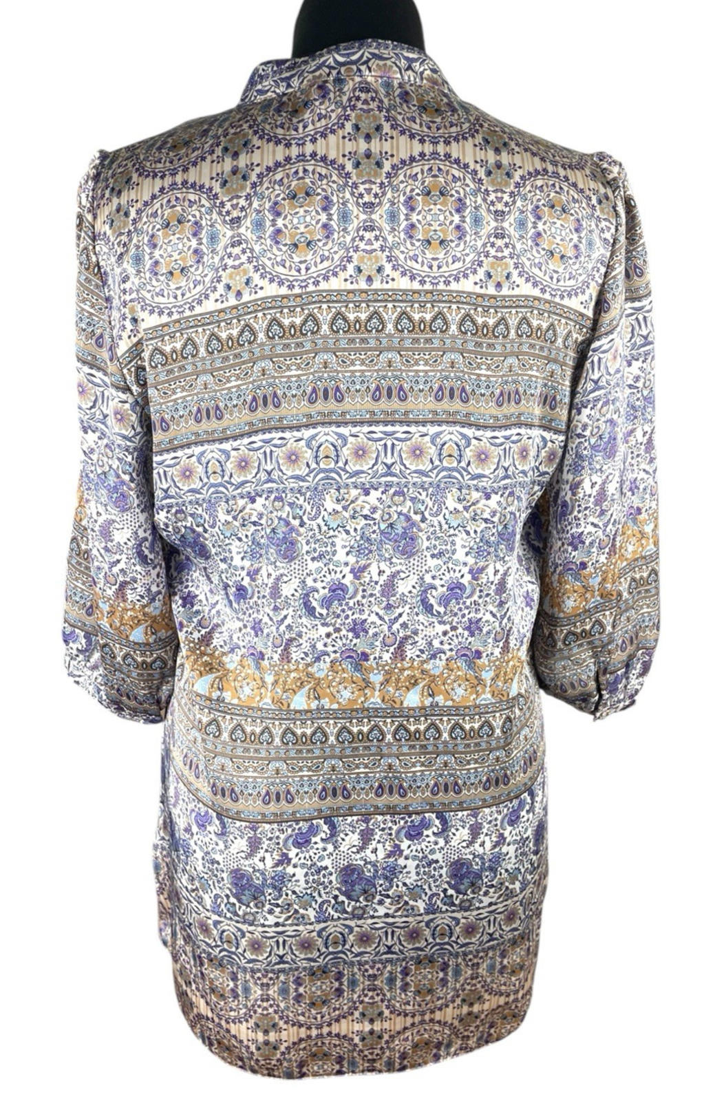 Wallis Satin Tunic Top Women's UK Size 10 Paisley 3/4 Blouson Sleeves V-Neckline