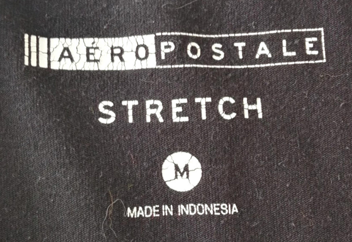 Areopostale Black Graphic Print T-Shirt Men's Size M Black Crew Neck Stretch Fit